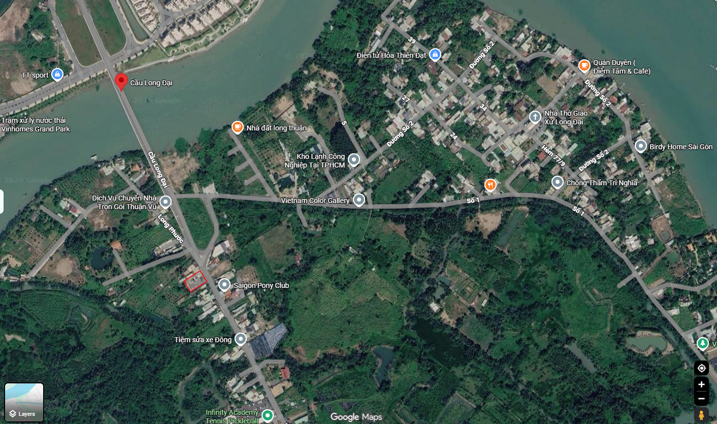 Vị trí ô đất đỏ trên bản đồ gần cầu Long Đại do Huy cung cấp